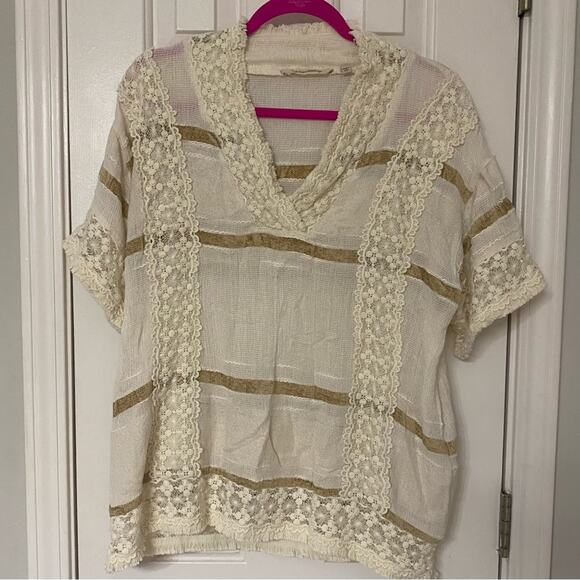 SOFT SURROUNDINGS • Cream Fringe Saturday Stroll Tunic Top - Picture 2 of 7